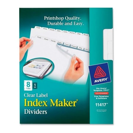 Avery Dennison Avery Index Maker Clear Label Divider with Tabs, Blank, 8.5"x11", 8 Tabs, White/White 11417